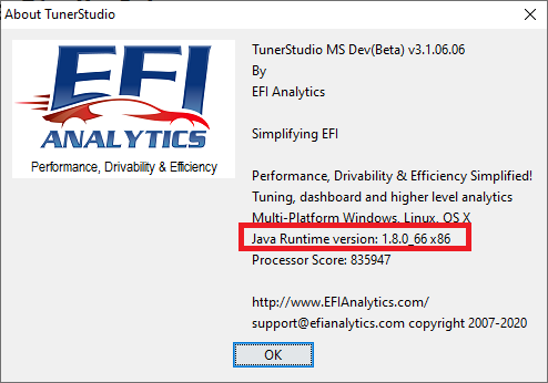 TunerStudio About Box
